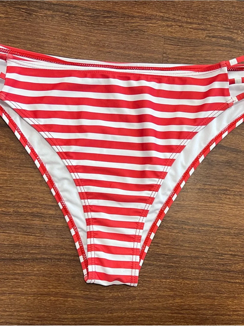 NWOT Red & White Striped Bikini Bottom Size Large